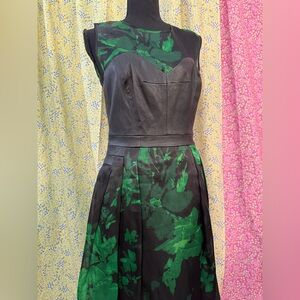Milly Strapless Dress with Green Floral on Black